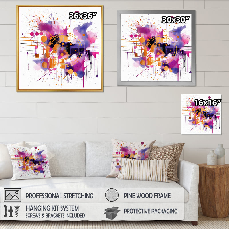 «Mauve et or» chuchotant «Abstractions II» sur toile, H 16 po x l 16 po x P 1 po, Cadre flottant doré