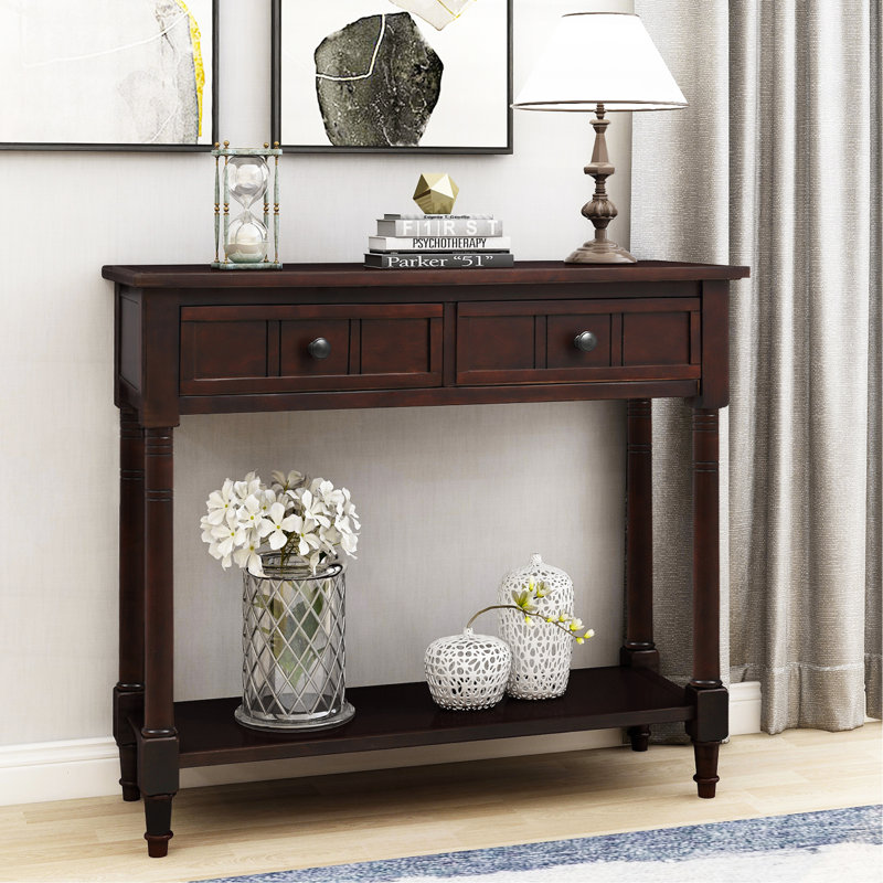 Console de style traditionnel avec deux tiroirs et une tablette inférieure, Espresso