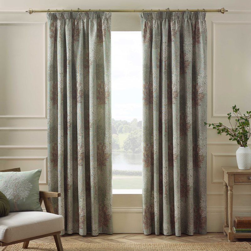 Woodland Trees Lined Pencil Pleat Curtains, 168cm Width x 137cm Drop