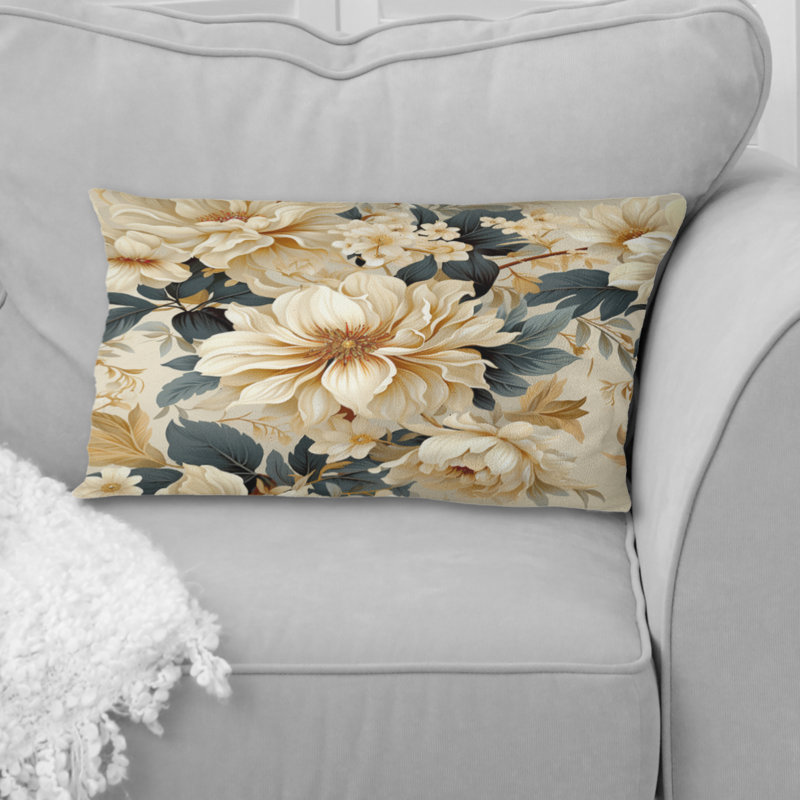Coussin décoratif à motif floral de pivoines beige rétro