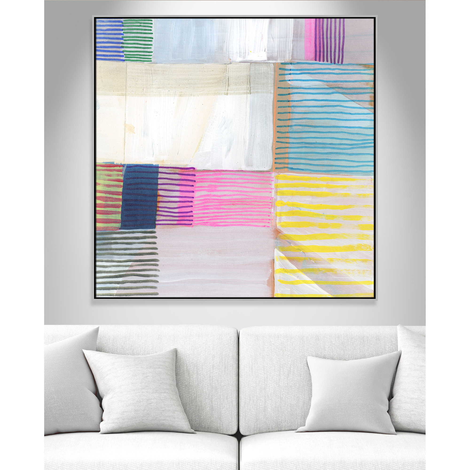 Bright Net III by Cartissi - Floater Frame Painting on Canvas, Silver Framed, 46.5" H x 46.5" W x 2" D