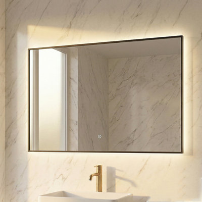 Jade Miroir de Salle de Bain DEL Haut de Gamme 48 po x 35,4 po avec Cadre d'Aluminium Noir Mat - Miroir Intelligent Anti-Buée avec Contrôle de Gradation Adaptatif, Éclairage Blanc Froid 6000K et Design d'Illumination Compact
