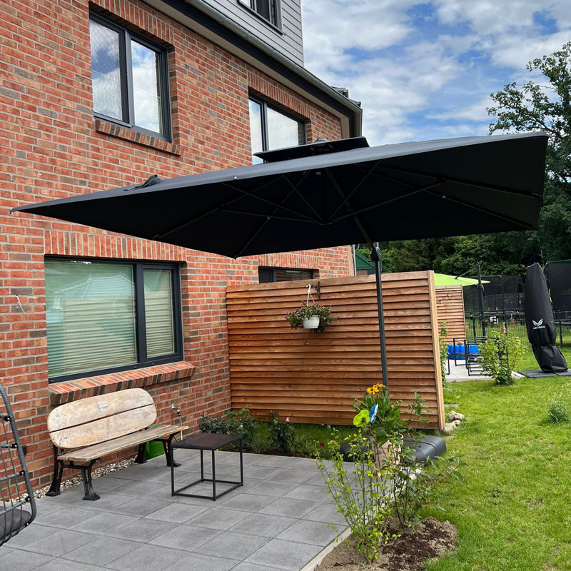 Hanselka 3.7m Square Cantilever Parasol With Base, Gray