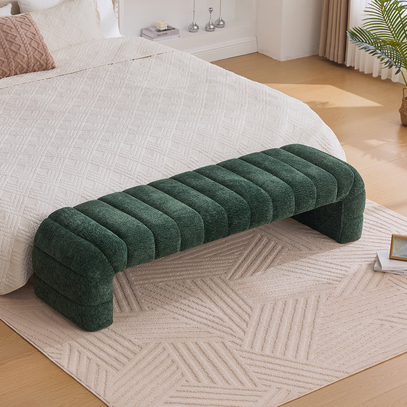 69.7"Wide Modern Upholstered Armless Bed Bench, Channel Tufted Couch Daybed Chaise, Chenille Ottoman Foot Stool For Living Room And Bedroom, Entryway, Green