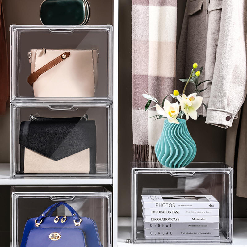 Plastic Handbag Storage Organizer For Closet, Acrylic Display Box For Handbag, Stackable Storage Boxes Bag Organizer With Magnetic Door,(Transparent/5 PCS)