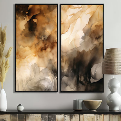 Brown And Cream Abstract Fluidity - Pink Modern Canvas Wall Art