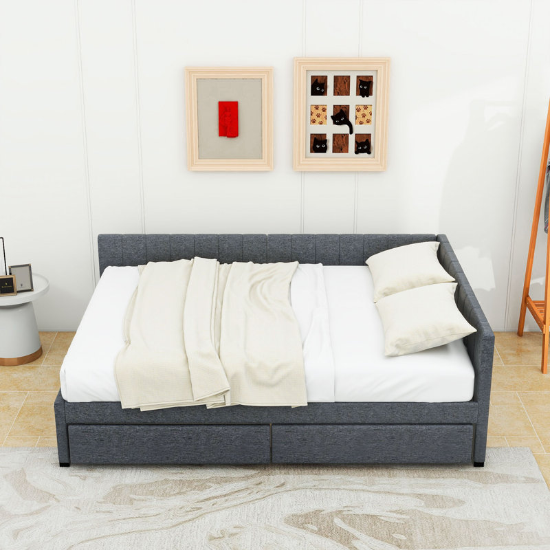 Full / Double Daybed With Two Drawers, Gray