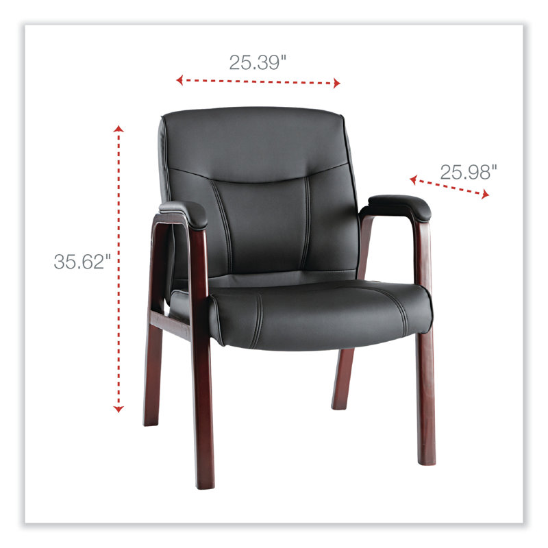 Madaris Black Bonded Leather Guest Chair with Mahogany Wood Trim
