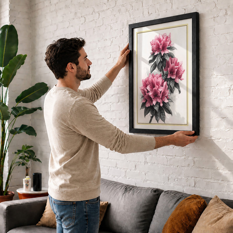 Pink Peonies Study Botanical - Print, A1 - 84.1 x 59.4 cm, Oak