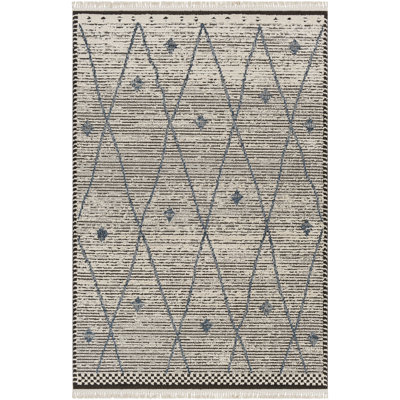 Isal Diamond Charcoal and Blue Area Rug
