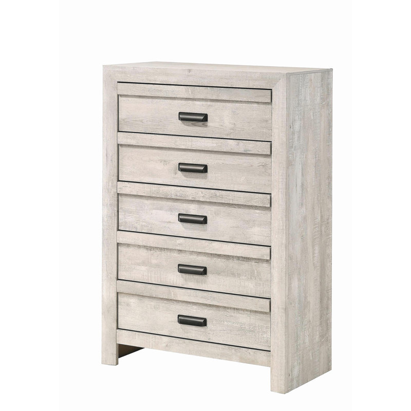 1pc Contemporary Chest Five Storage Drawers Rustic Beige Gray Finish Bedroom Wooden Furniture, Ivory