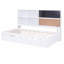 Lit de jour avec tablettes de rangement, tableau noir, tableau de liège, ports USB et lit gigogne, blanc