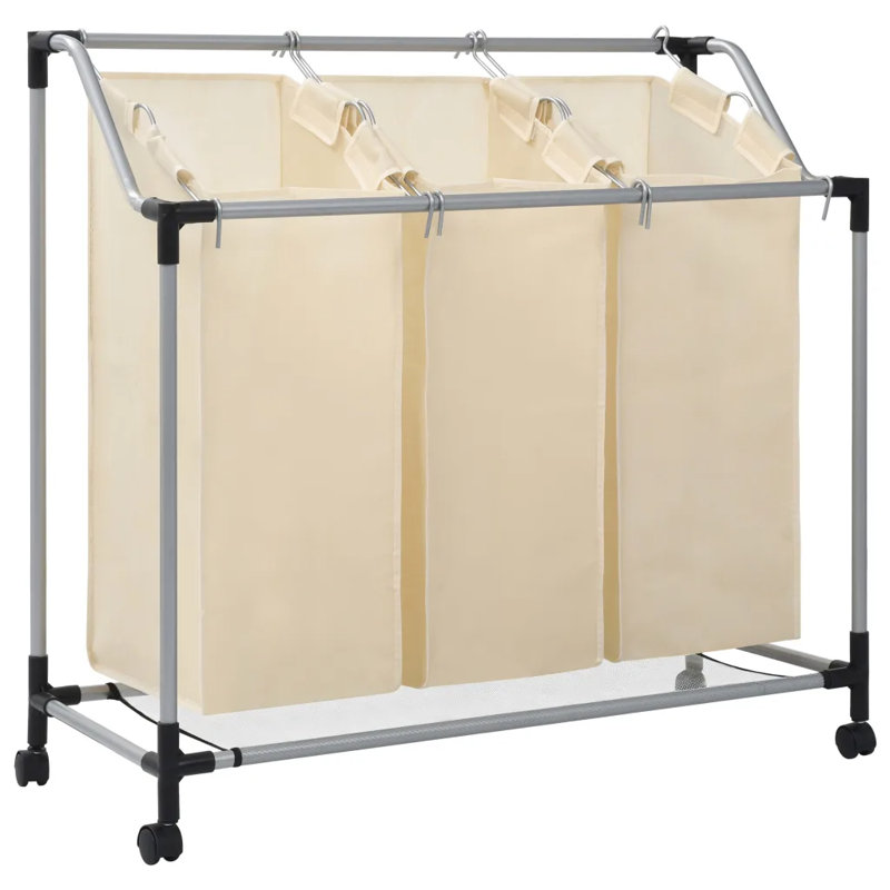 Plastic Rolling Laundry Sorter, Cream