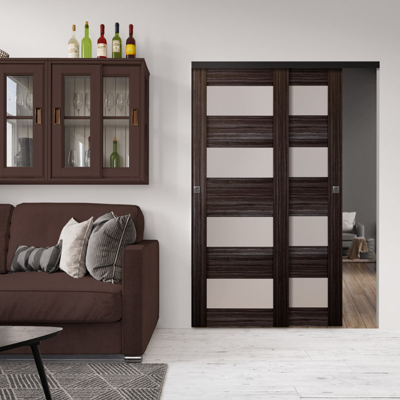 Porte de placard coulissante préfinie à panneaux, 35,50 po x 79,38 po, Chêne