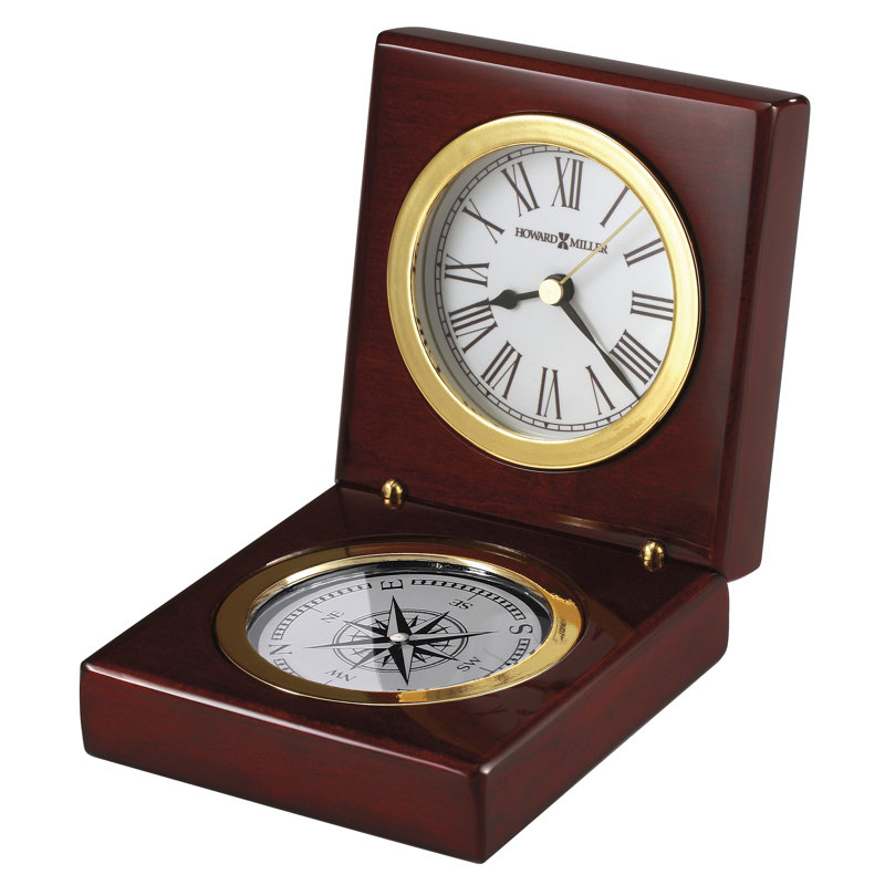 Traditional Roman Numeral Wood Quartz Movement / Crystal Tabletop Clock in Rosewood Hall/Polished Brass