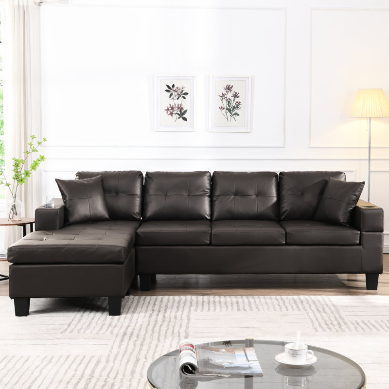 Canapé modulaire avec méridienne, porte-gobelet pour 4 sièges, salon brun 4, porte-méridienne, chocolat profond, Marron foncé