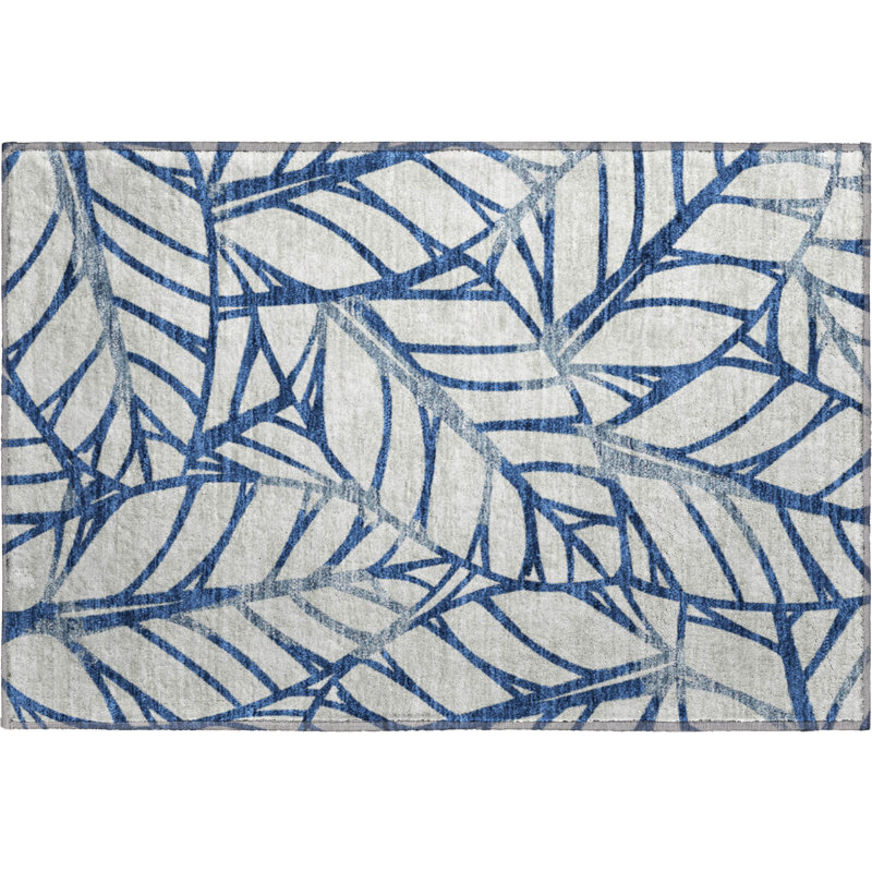 Premium Machine Washable Lisse Navy Rug, Rectangle 1'8" x 2'6"