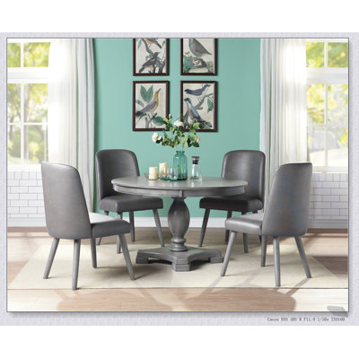 Waylon Gray Oak Finish 5PCs Dining Room Set with Round Table and Comfortable Chairs for Modern Spaces