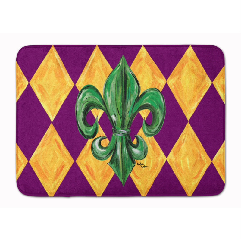 Tapis pour salle de bain à mousse mémoire fleur de lis mardi gras