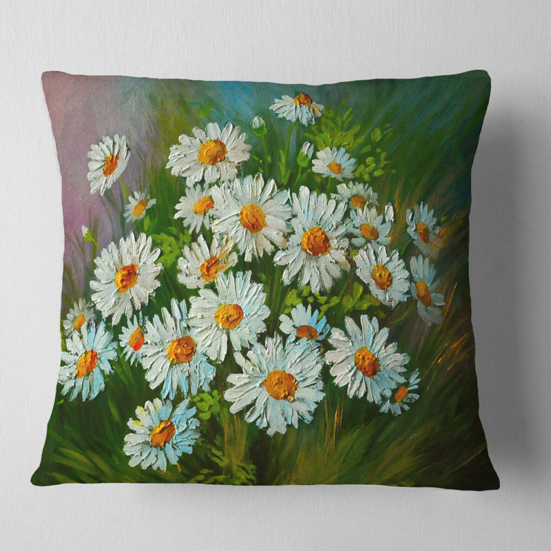 Art de marguerites très texturées - Coussin imprimé floral, 16 po x 1 po, Carré
