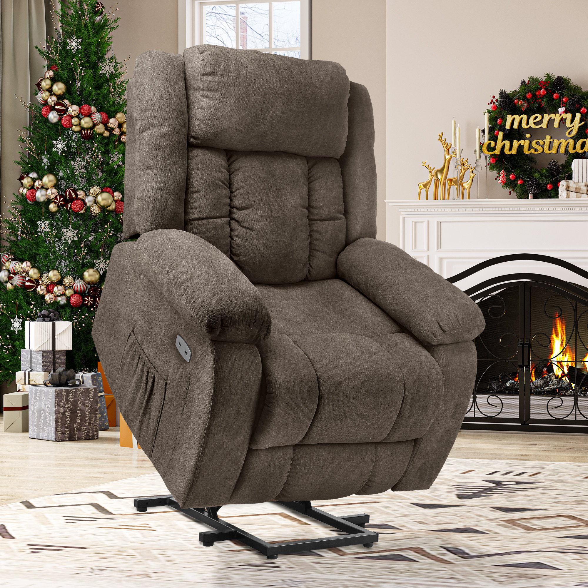 40.5 Wide Contemporary Microsuede Very Comfortable Power Reclining Heated Massage Chair Latitude Run Fabric: Dark Gray Microfiber/Microsuede