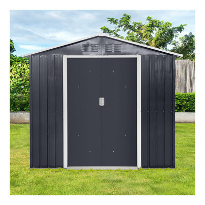 Metal Garden Sheds 7Ftx4.3Ft Outdoor Storage Sheds Coal Grey With Window