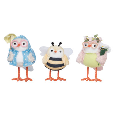 Plush Fancy Friends Garden Spring Birds, Bird Figurines, Yellow, Polyester, Tabletop, Living Room, Easter, Home Decoration