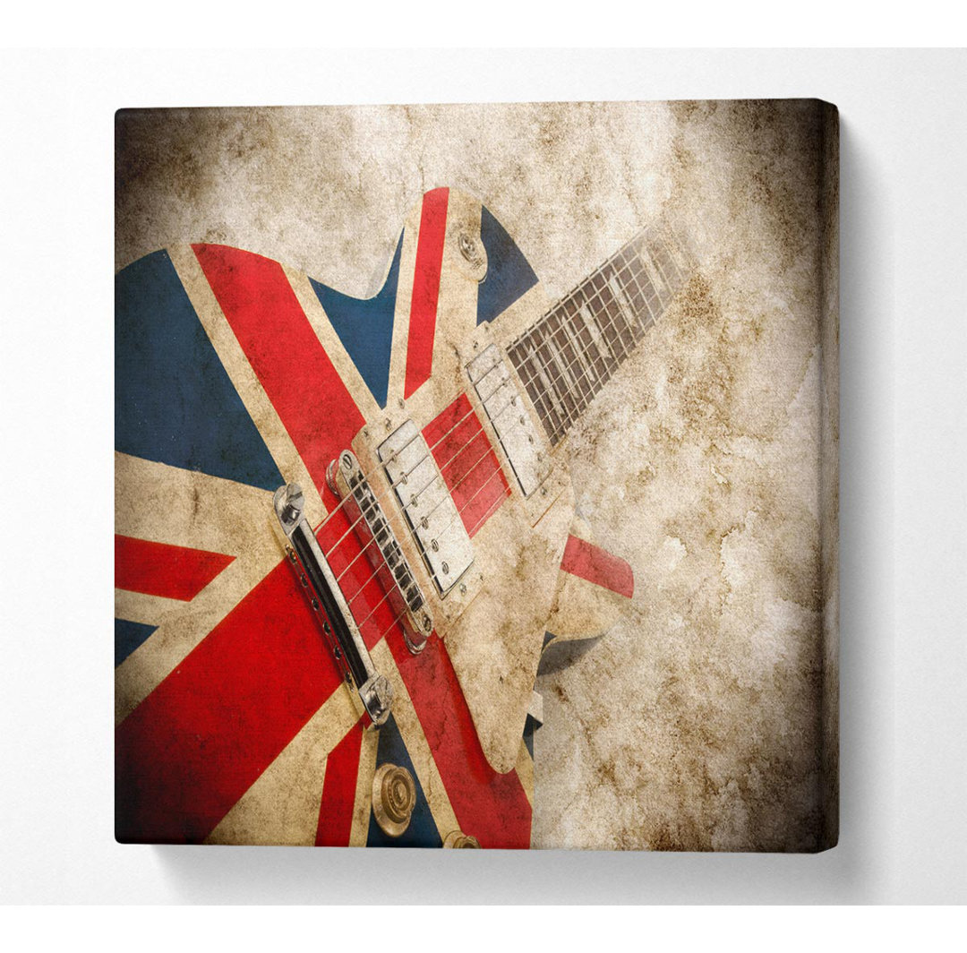 Britische Retro-Gitarre 1 Quadratischer Leinwanddruck