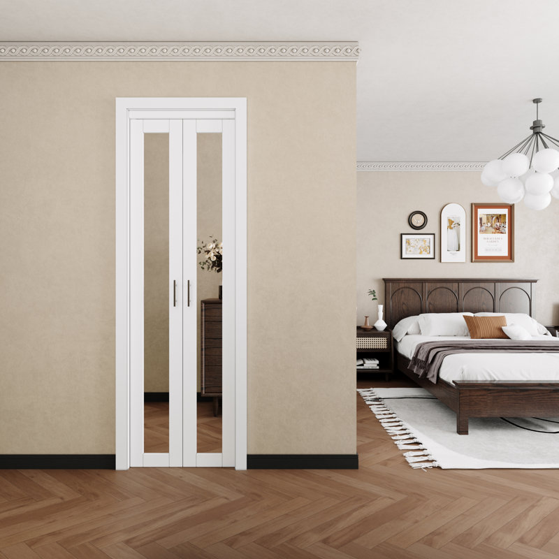 1 porte pivotante à miroir française avec quincaillerie (poignées incluses), 24 po x 80 po