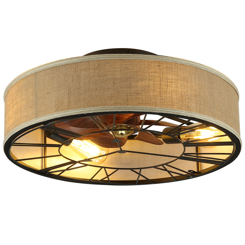 Ventilateur de plafond à cage Boho avec lumière: abat-jour en toile de jute rustique et design d'horloge unique pour les espaces modernes