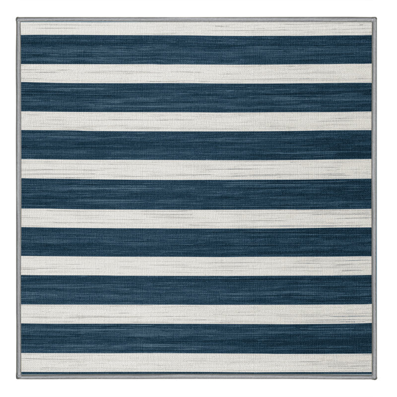 Machine Washable Horizontal Stripes Gray Area Rug, Square 7'
