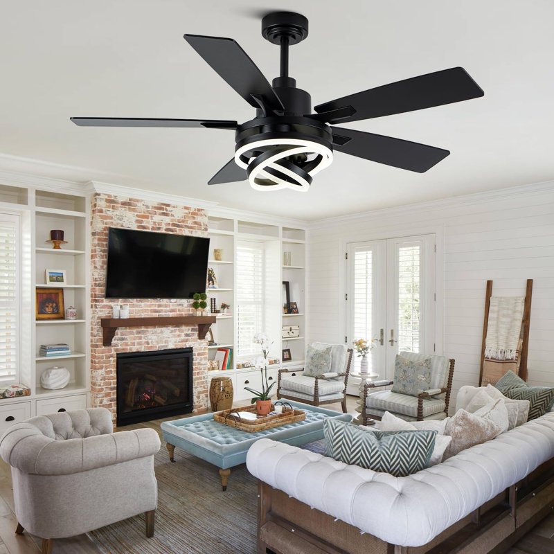 Ventilateur de plafond noir moderne avec lumière, Noir