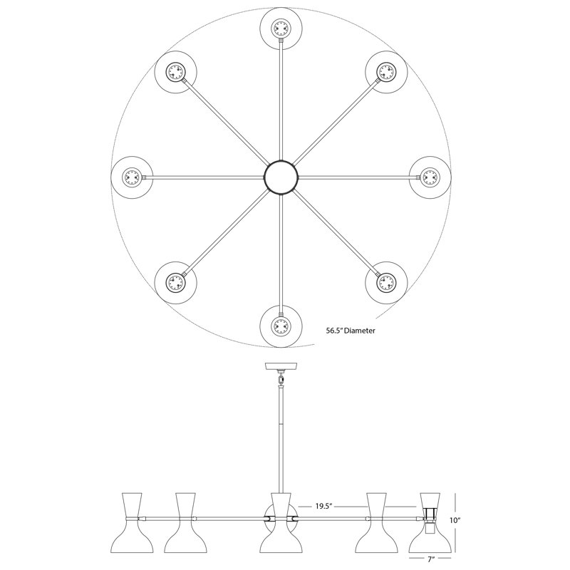 Lustre Clare Light, Laiton moderne, Noir, H 56,25 po x l 57 po x P 15 po