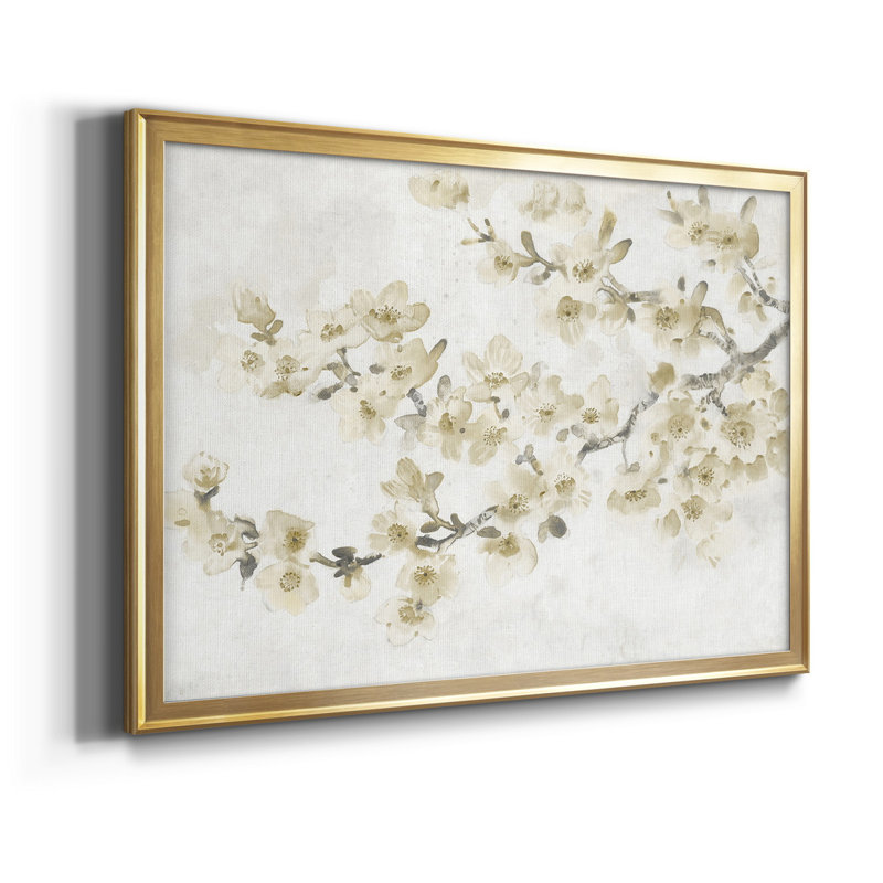 «Neutral Cherry Blossom Composition I», ensemble de 2 peintures encadrées, H 24,5 po x l 37 po x P 1 po, Or