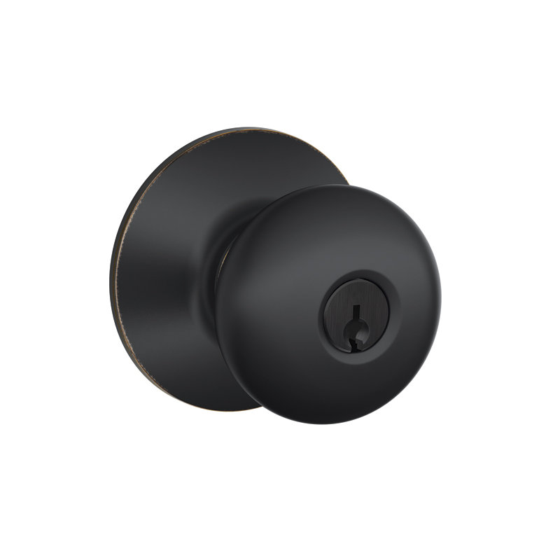 Plymouth F Series Keyed Entry Knobset with Round Rosette, Satin Nickel