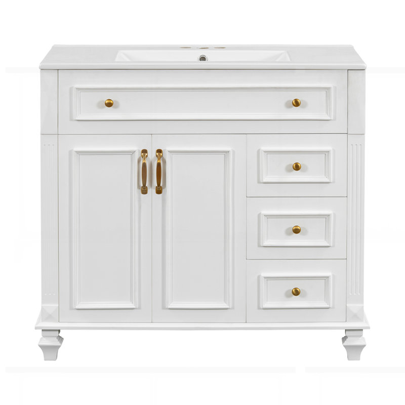Meuble-lavabo 36 po avec lavabo, Blanc, Doré