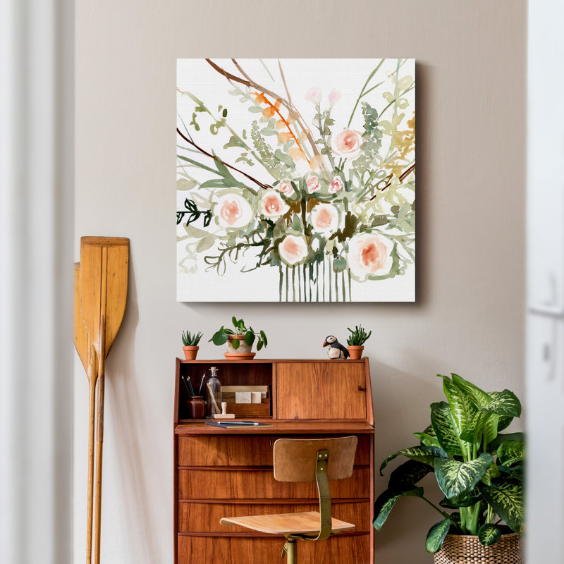 « butineuses fleurs ii »-impression sur toile tendue, H 10 po x l 10 po x P 1,5 po