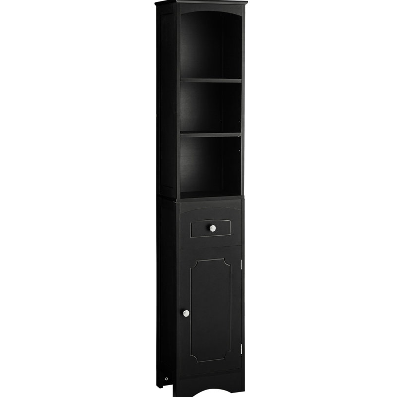 Armoire de salle de bain en noir - Tablette réglable, peu encombrante et haute avec tiroir et tablette, Noir