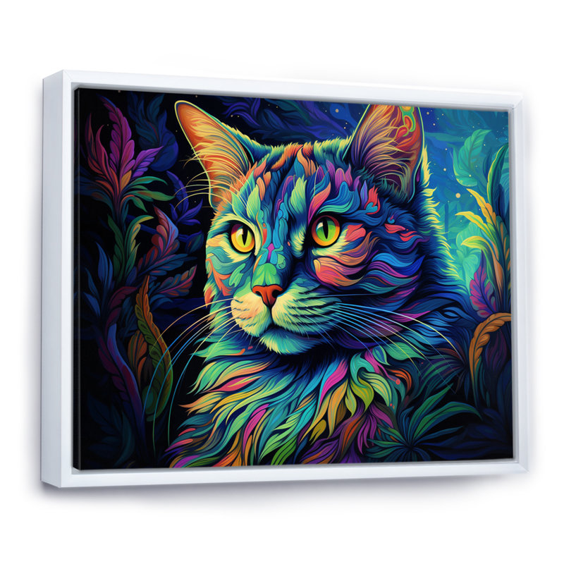 Magical Cat Grace - impression, H 30 po x l 40 po x P 1,5 po, Cadre flottant blanc