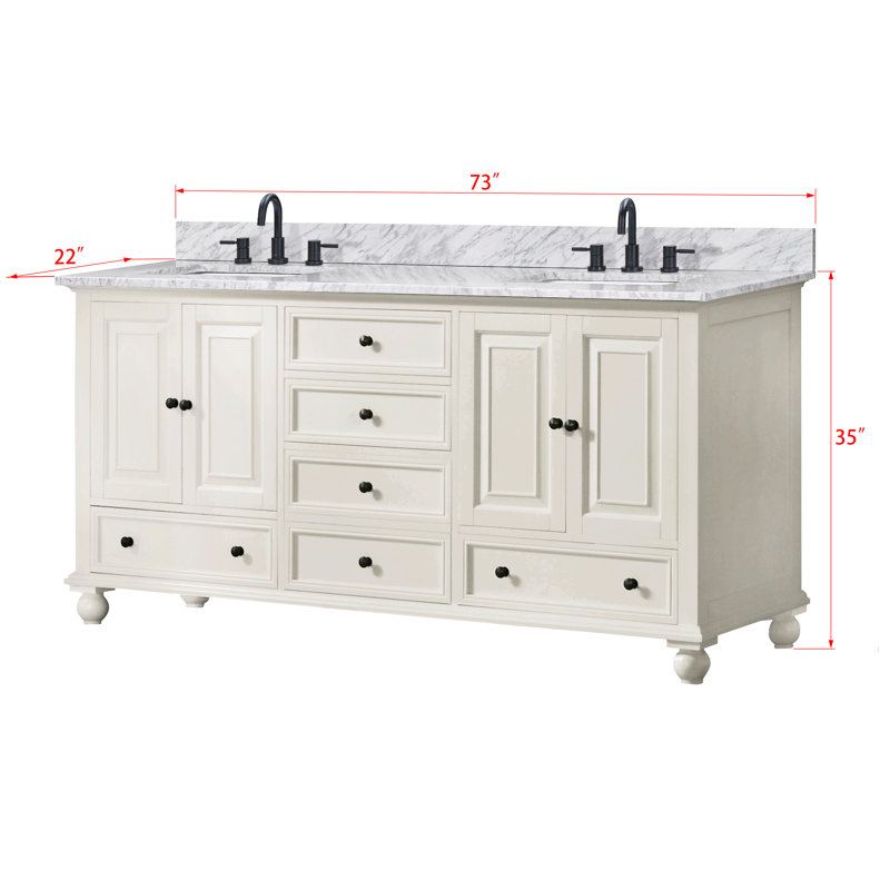 Thompson 61" Double Modern Bathroom Vanity Set, Carrera White, French White, 72"
