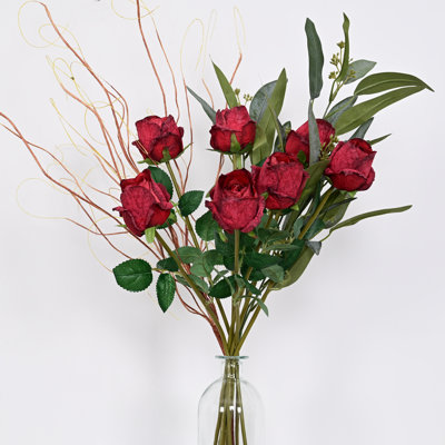 Arrangement floral de pivoines de ferme artificielles dans un vase avec de l'eau artificielle pour les centres de table de salle à manger, feuilles de feuillage de verdure, baies avec longue tige