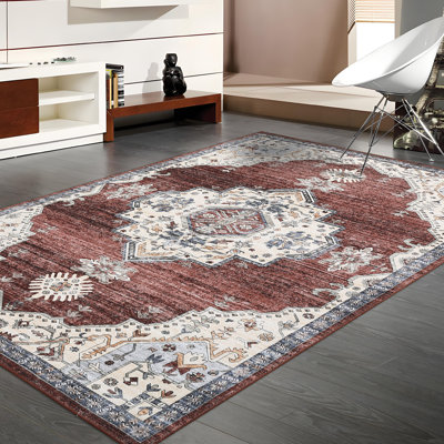Tapis lavables pour salon Tapis de chambre à coucher à motif floral oriental Boho Tapis résistant aux taches pour la cuisine