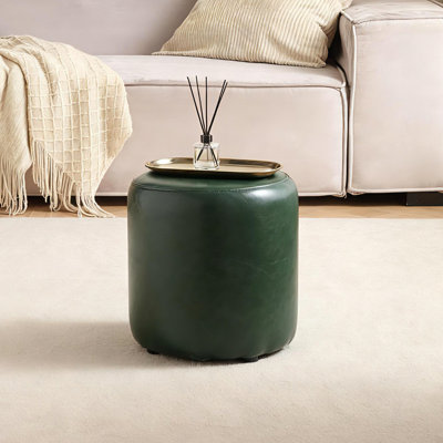 30cm Small Round Faux Leather Upholstered Ottoman