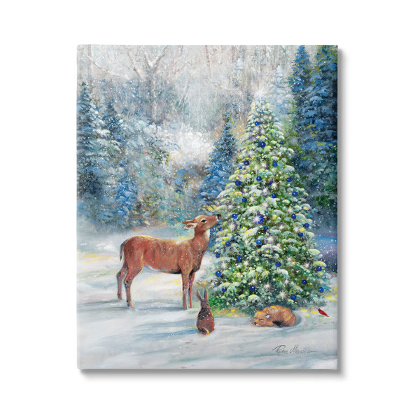 Stupell Industries Winter Woodland Animals Tree On Canvas Painting ...