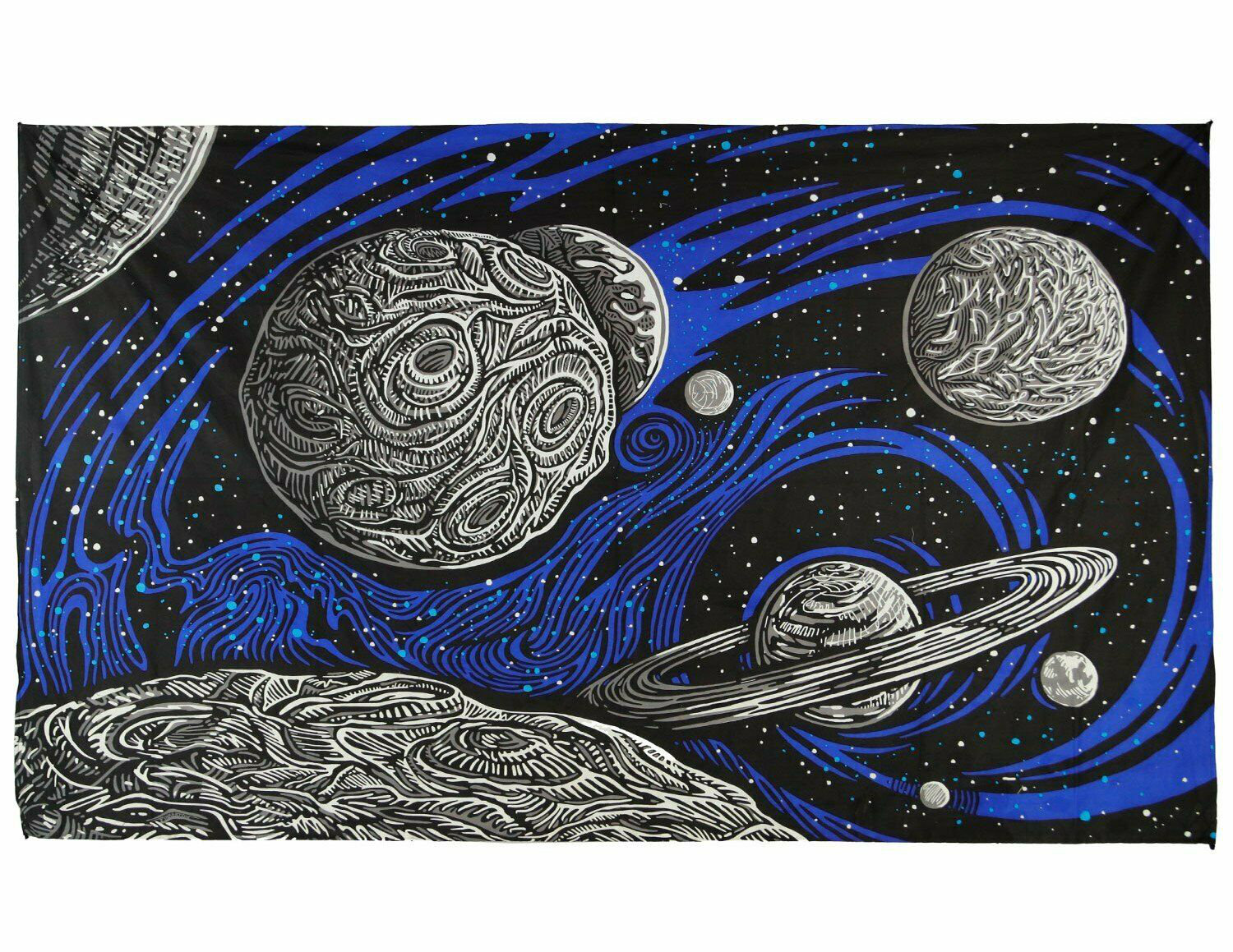 Cotton 3D Outer Space Galactic Planetary Celestial Tapestry