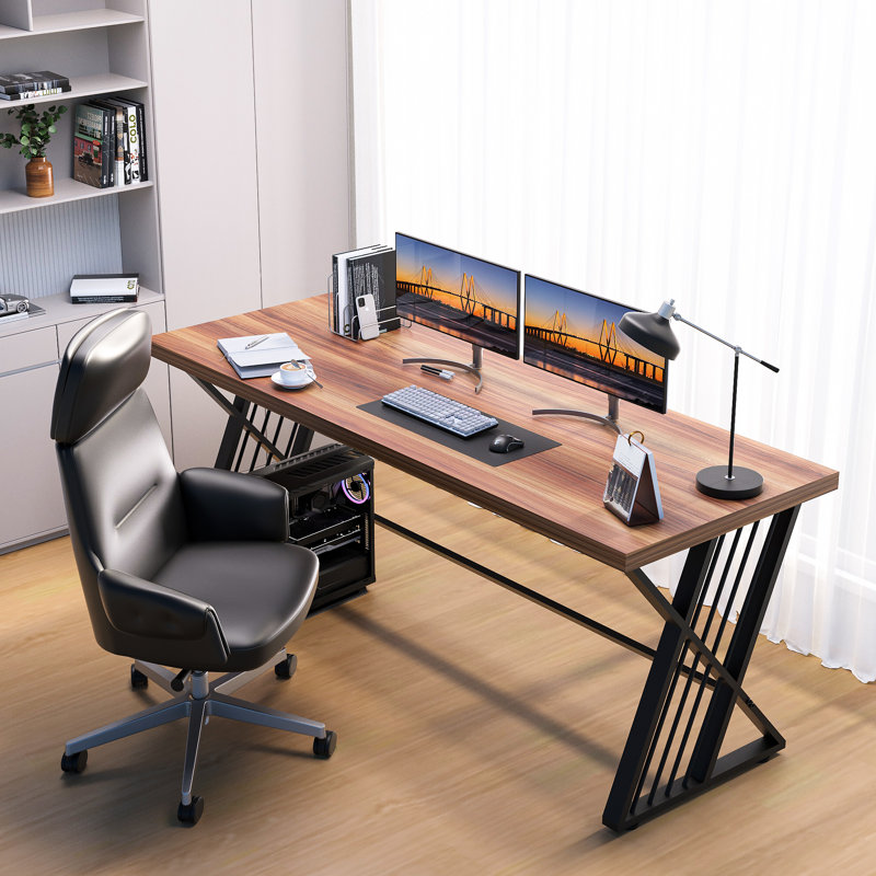 Modern Computer Desk, Home Office Desks, Writing Computer Table, Writing Desk Workstation for Home Office (Brown/Black, 59 Inch)