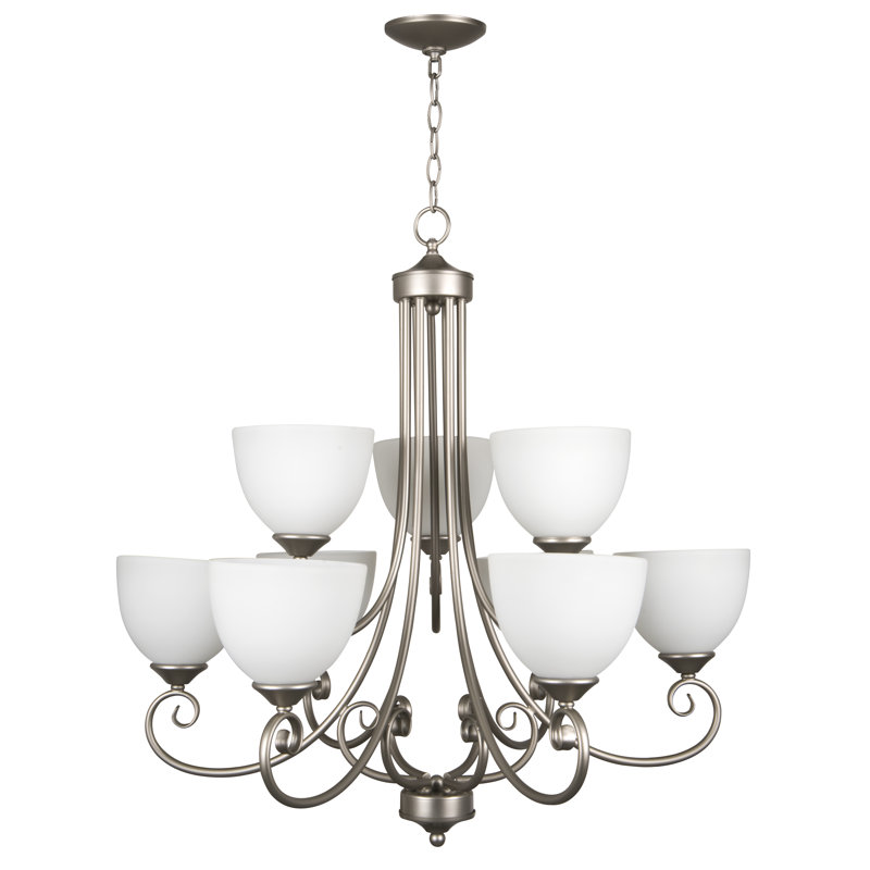 Ora 9 - Light Tiered Chandelier, Satin Nickel, White Frost