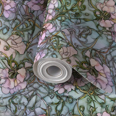 Peel and Stick Wallpaper Contact Paper Art Nouveau Botanical Floral Vintage Textile Design Self Adhesive and Removable 24in x 118in(60x300cm)