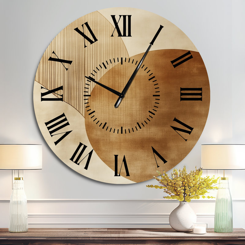 Horloge murale ronde en métal, style milieu du siècle, motif arc solaire neutre abstrait, Surdimensionné