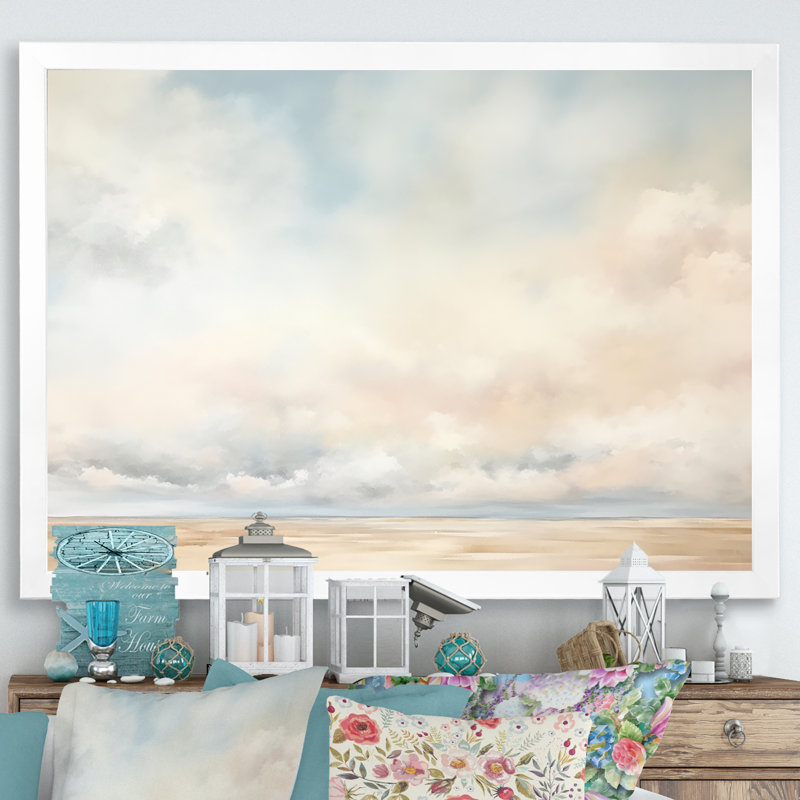 Minimalisme, ciel nuageux, paysage I sur toile, Cadre simple blanc, H 34 po x l 44 po x P 1,5 po